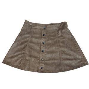 Brown Microsuede Snap Front A-Line Skirt Size Medium